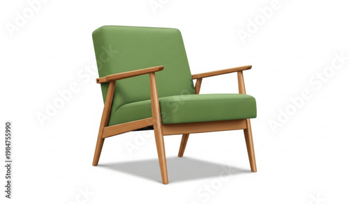 Mid Century Green Armchair Wooden Frame Furniture Vector Illustration