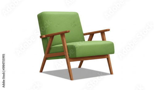 Mid Century Green Armchair Wooden Frame Furniture Vector Illustration