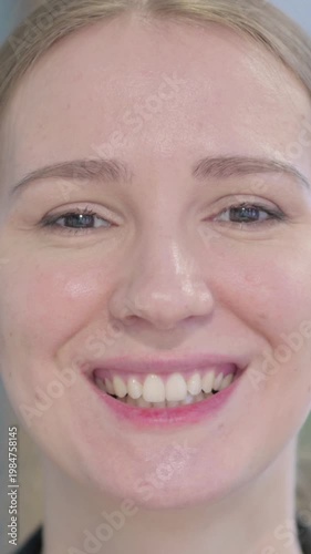 Wallpaper Mural Close Up of Smiling Businesswoman Face, Vertical Video Torontodigital.ca