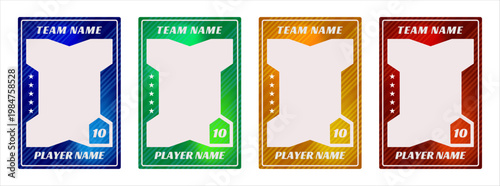 Sports trading card template collection. Vector frames for football, soccer, basketball, hockey and volleyball player photos, modern flyer layout elements on white background