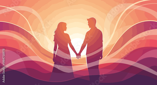 Silhouette Couple Holding Hands During Sunset.