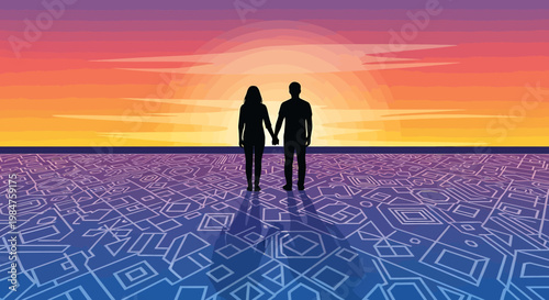 Silhouette of a couple holding hands, standing together in a moment of unity.