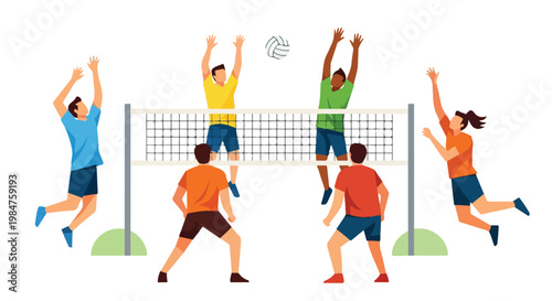 Volleyball Player Spiking the Ball in Three Different Actions Illustrating the Sport of Volleyball and Athleticism