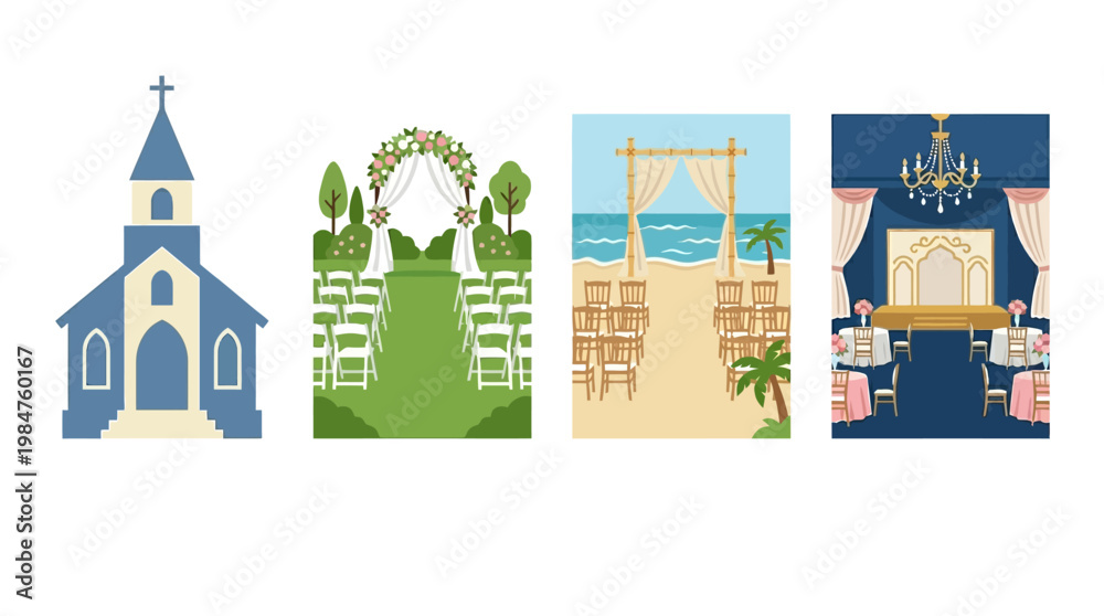 Fototapeta premium Blue and white wedding church scene.
