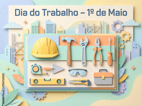 Colorful Construction Tools Still Life Composition Decoration