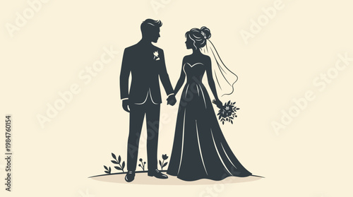 Bride and groom silhouette wedding.