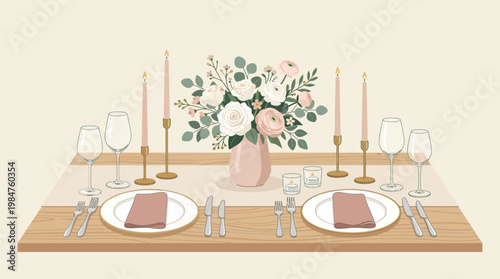 Elegant dinner table with plates.