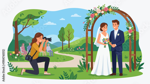 Photographer capturing wedding couple moment.