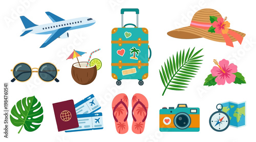 Travel vacation summer holiday icons.