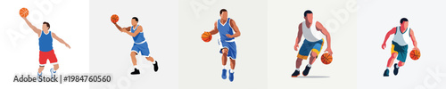 Diverse collection of basketball players in various dynamic poses, showcasing athletic prowess and the sport's energy