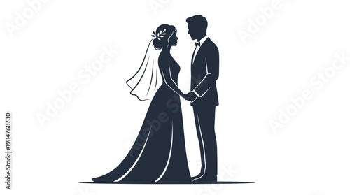Wedding couple holding hands profile.