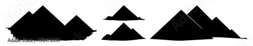 Pyramids set with solid black icon on white background featuring ancient Egypt, landmark, icon with minimalist and line art