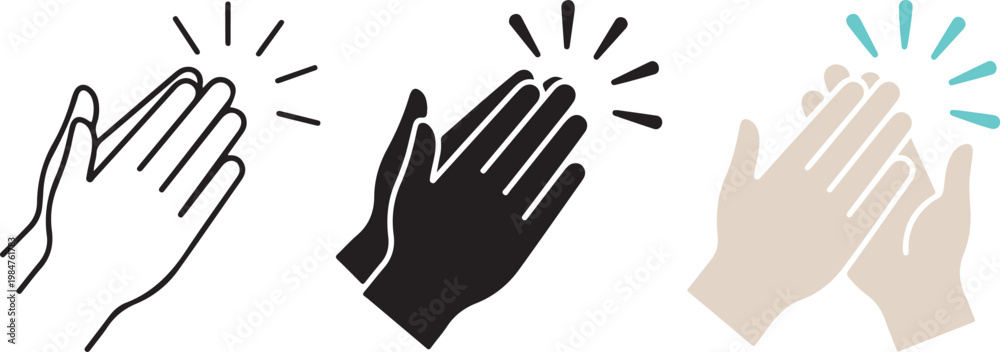 Fototapeta premium Clapping Hands Applause Icon Set - Line, Silhouette, and Color