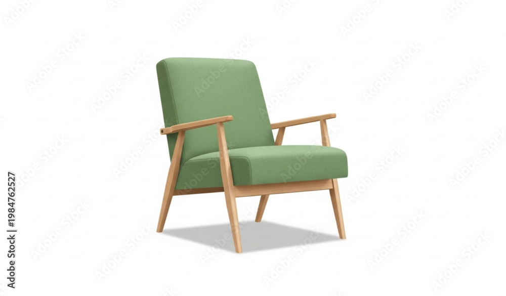 Fototapeta premium Mid Century Green Armchair Wooden Frame Furniture Vector Illustration