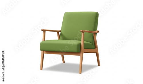 Mid Century Green Armchair Wooden Frame Furniture Vector Illustration