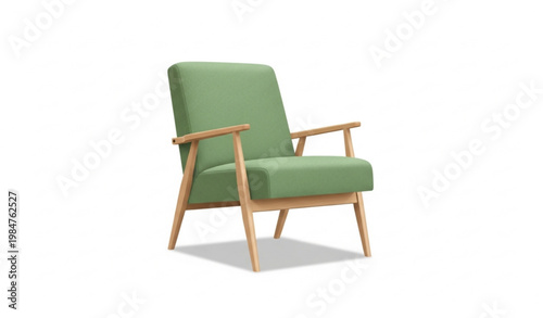 Mid Century Green Armchair Wooden Frame Furniture Vector Illustration
