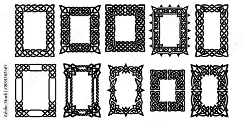 Celtic knot frames collection, 10 black decorative borders with intricate interlaced patterns, medieval ornament vector set for invitations and certificates