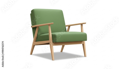 Mid Century Green Armchair Wooden Frame Furniture Vector Illustration