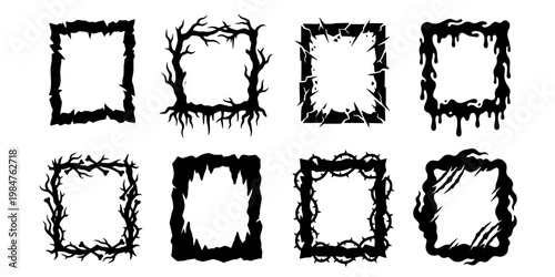 Fotografija Gothic horror border collection, creepy black frame set with 8 vector elements,