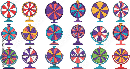 Comprehensive Set of Colorful Prize Wheels and Luck Spinners for Casino and Game UIComprehensive Set of Colorful Prize Wheels and Luck Spinners for Casino and Game UI