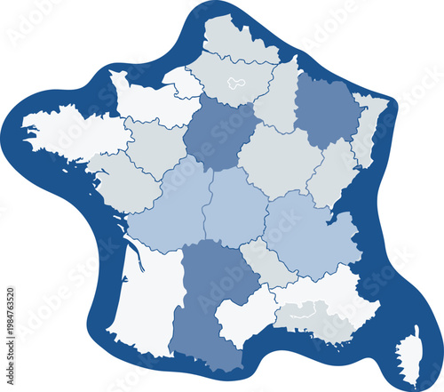 France map vector with regional divisions minimal flat clean design