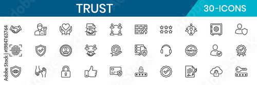 Trust Thin Line Minimal Outline Vector Icon Set