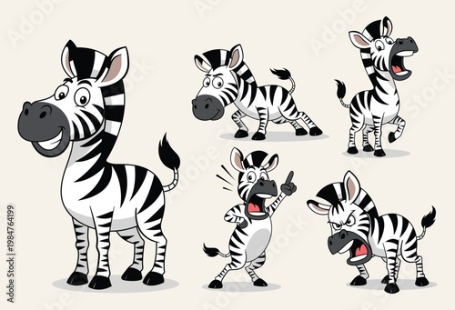 Cartoon Different Pose Zebra Illustration Animals Collection Mascot