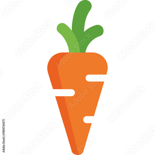 Vibrant orange carrot illustration with green leafy top cut off
