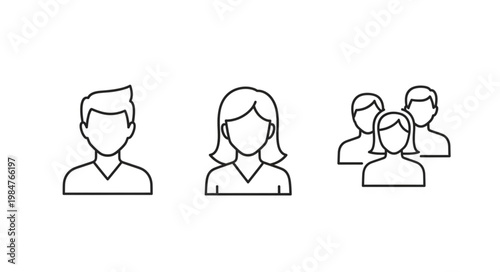 Simple Line Icons Representing People and Groups.