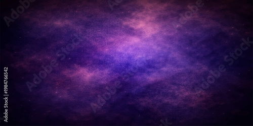 A dark blue abstract background features a textured nebula of light and smoke drifting through a deep space cosmos filled with glowing stars and cosmic clouds