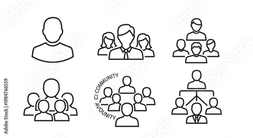 Collection of diverse human group icons representing teamwork and organization.