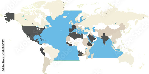 World map vector with highlighted regions minimal flat clean design