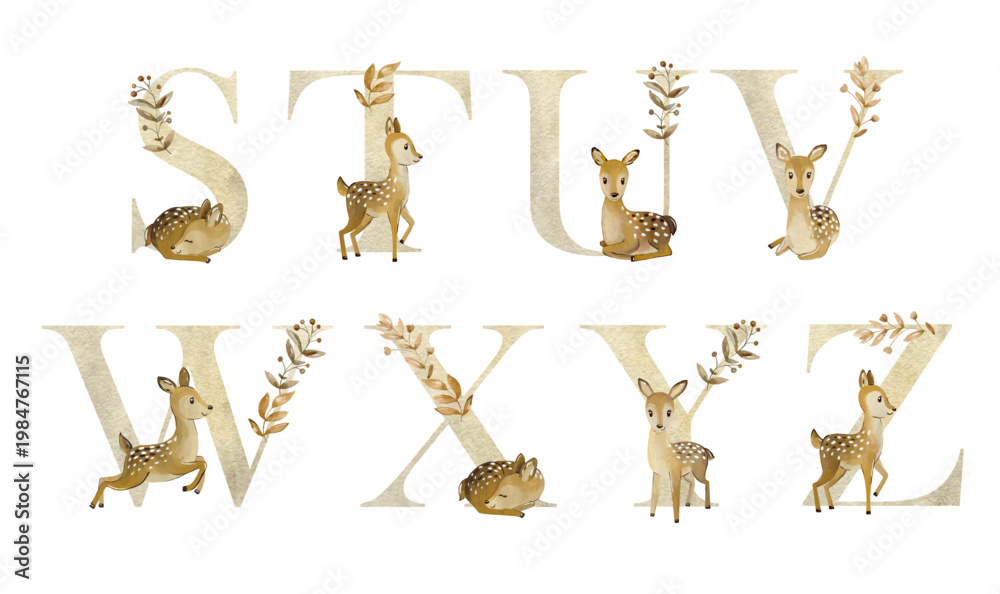 Fototapeta premium Watercolor animals letters.