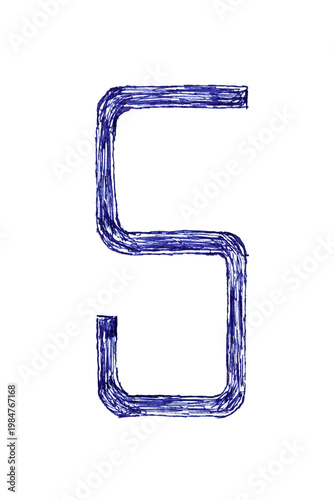 The number five is drawn with a ballpoint pen and blue ink.