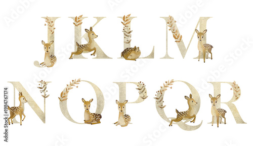 Watercolor animals letters.