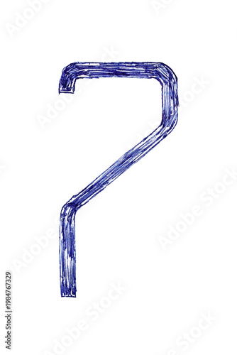 The number seven is drawn with a ballpoint pen and blue ink.