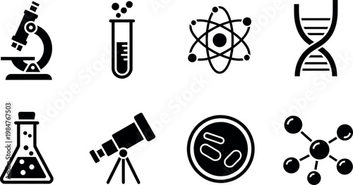 Science and research icons a collection of scientific tools and concepts