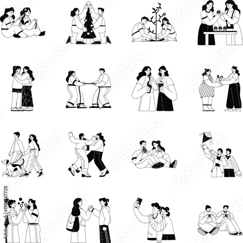 Set of Friends Glyph Style Illustrations
