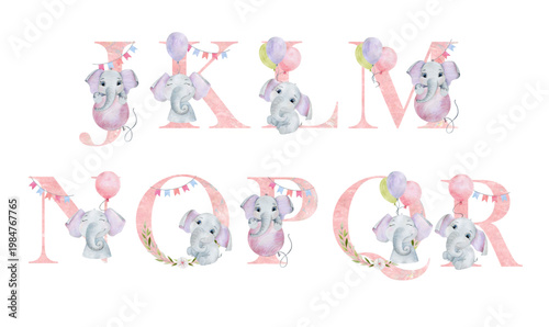 Watercolor baby letters.