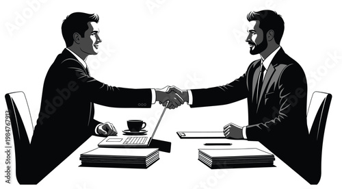 Businessmen shaking hands at a modern office meeting