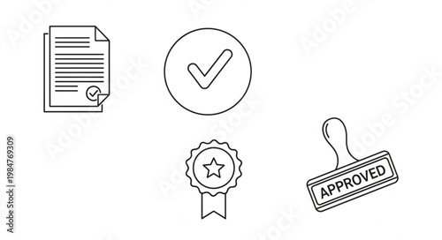 Set of icons representing approval and verification.