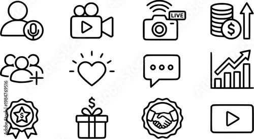 Black line subscription icons set, recurring payment, membership, SaaS and digital services concept, outline vector isolated on white background