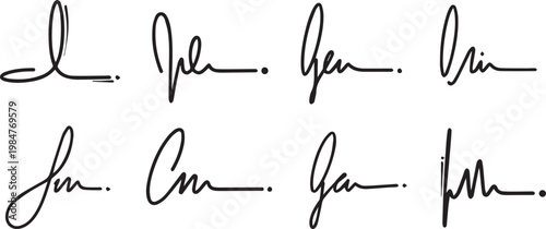 Collection of handwritten signatures and scribbles on transparent background, representing different forms of personal expression and unique marks.