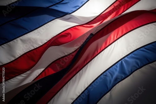 American flag waving in the wind closeup