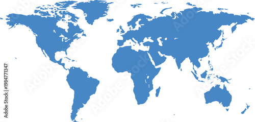 Minimal flat world map vector blue continents clean simple design