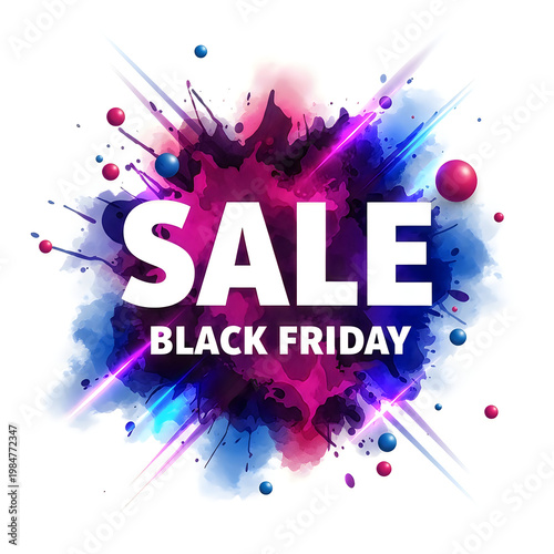 Black friday sale advertisement vibrant splash of colors and bold typography