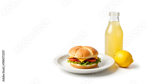 Delicious sandwich and lemonade on a plate, fresh picnic vibes