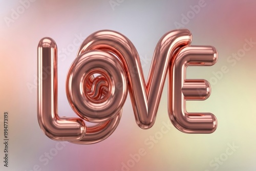 Rose Gold Balloon Love Word on Colorful Background
