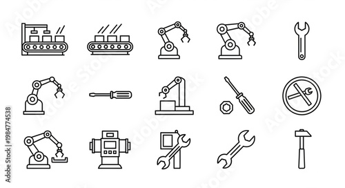 Collection of industrial automation and tools icons.
