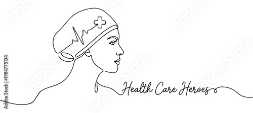 Minimalist Nurse One Line Art Illustration – Healthcare Professional Linear Design for Medical Branding, Hospital Websites, Social Media Campaigns, Posters & Awareness Materials